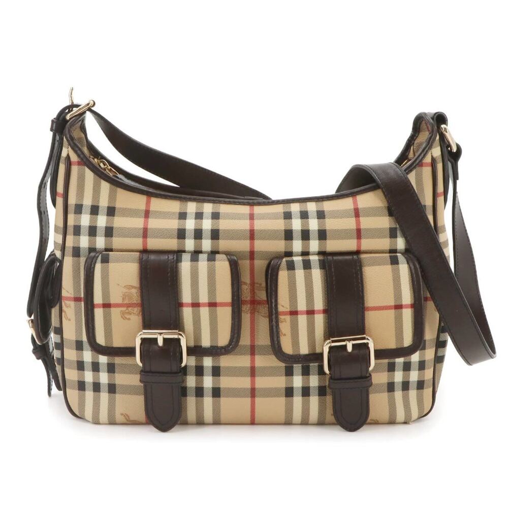 Burberry Horseferry Check Shoulder Handbag, Leather, Beige/Brown, Gold Hardware.